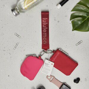 Lululemon Dual Pouch Wristlet Burgundy Hot Pink Keychain Wallet Coin Pouch NWT